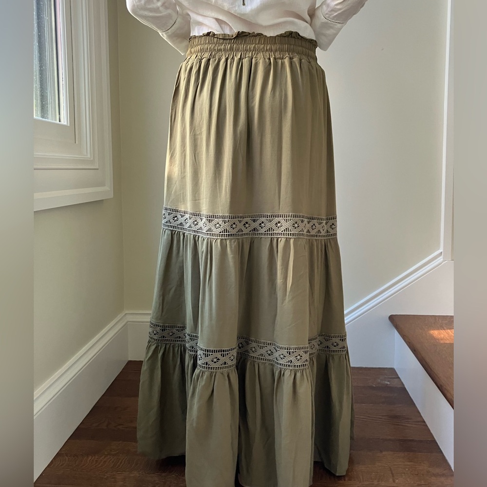 Scarlet Darkness tiered maxi skirt flowy Peasant Boho Cottagecore Prairie lace L - Picture 4 of 6